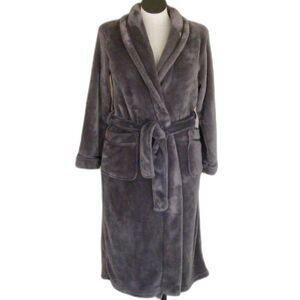 CAROLE HOCHMAN Robe, S, Plush Gray, Pockets, Sash Belt, long sleeves, Ties